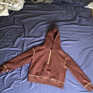 Women's Hooded Bomber Jacket in Brown with Contrast Stitching
